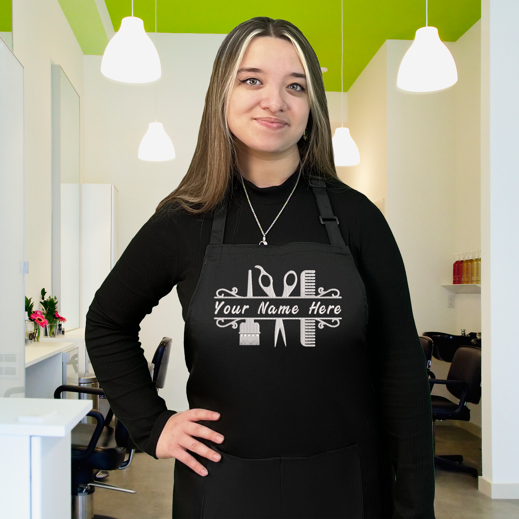 Personalized embroidered apron for hair stylist 